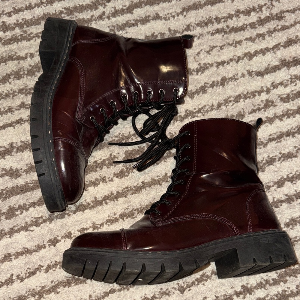 ALDO Burgundy Lace-Up Combat Boots
